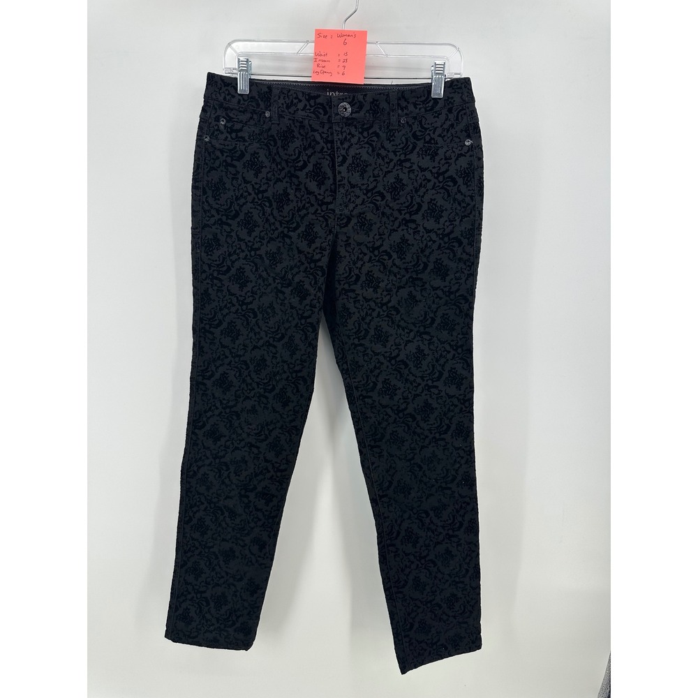 Intro by Jonathan Ross Womens Black Floral Damask Flocked Stretch Pants 6 72976P